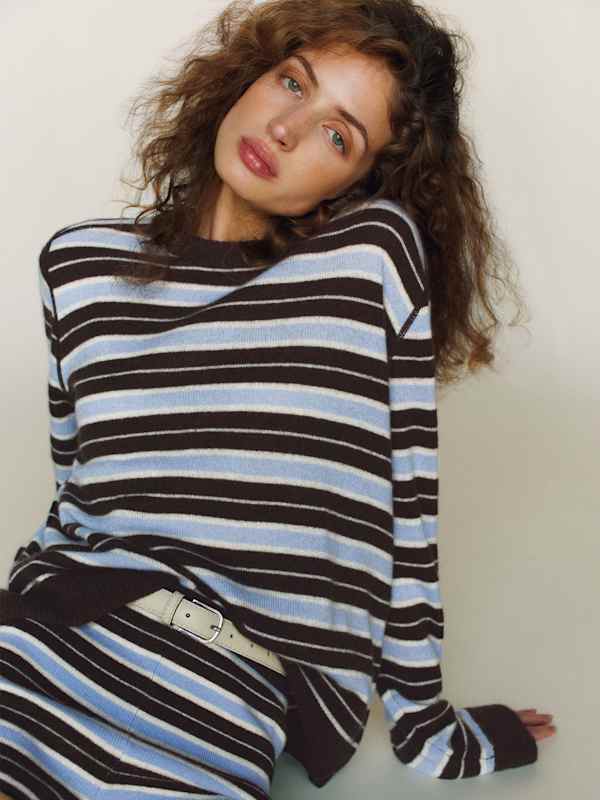 Cashmere Boyfriend Sweater - Ice Water Multi Stripe